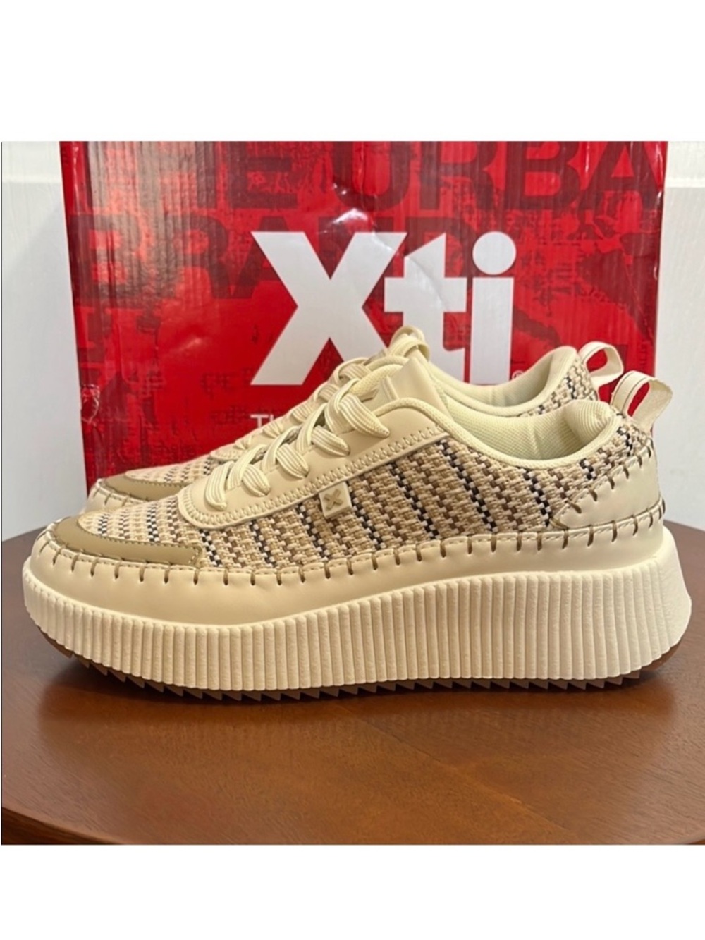 XTI Platform Sneakers, Women’s Size 6 Cream - Chunky Sole, Breathable - NWT - Picture 7 of 13